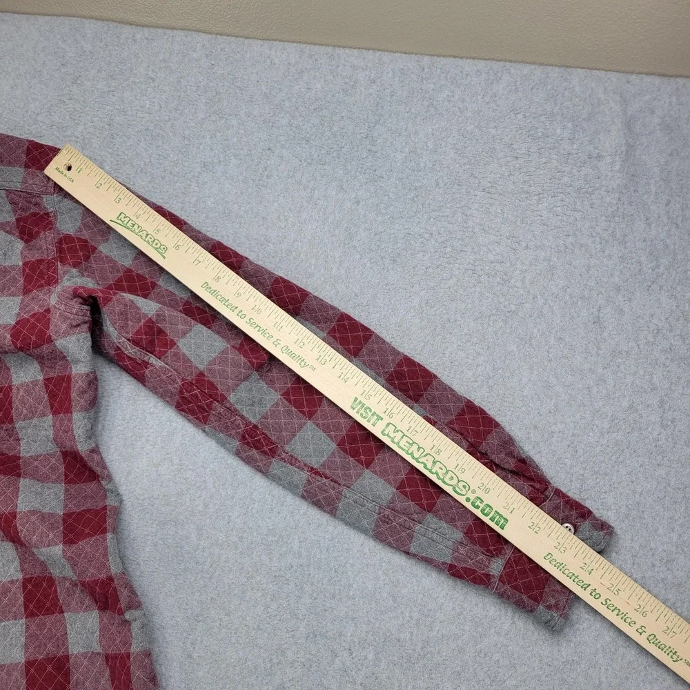 Banana Republic Shirt Mens Medium Red Gray Quilted‎ Flannel Plaid Lined Slim